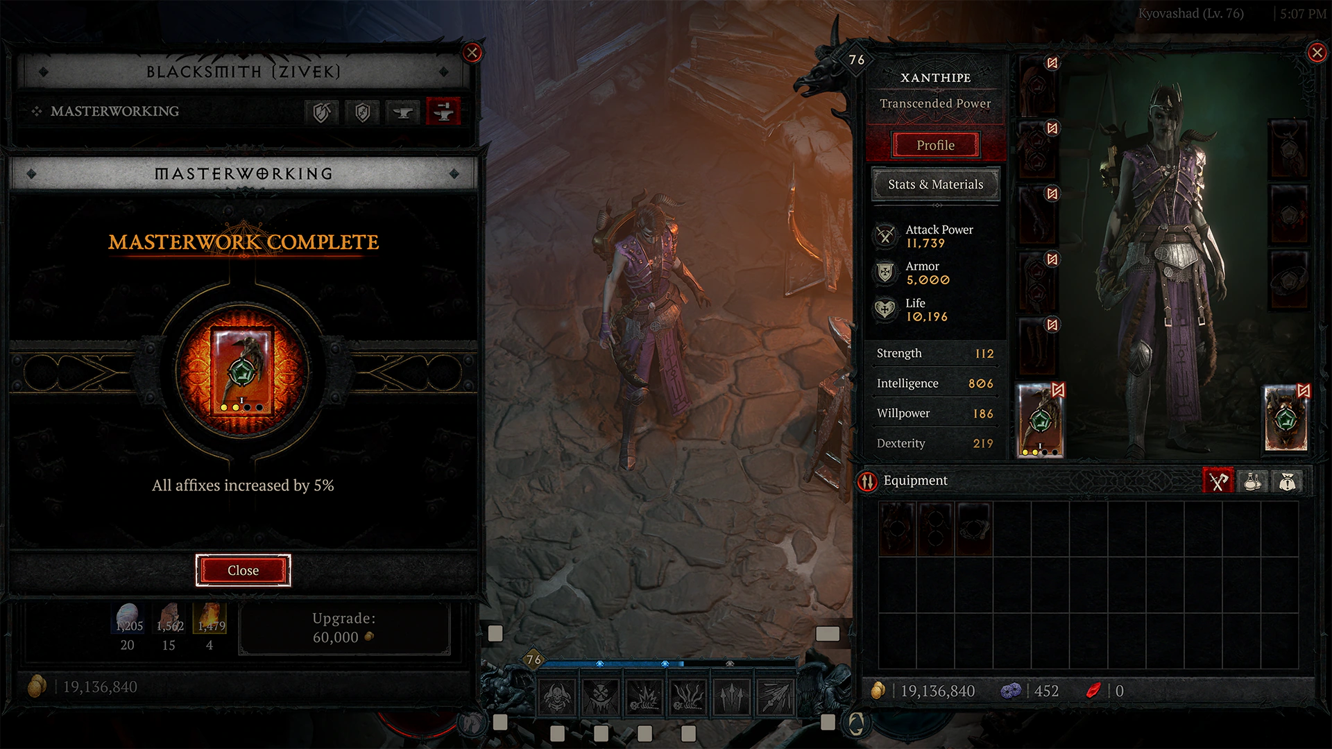 diablo 4 loot reborn release date - the equipment interface showing masterwork gear.