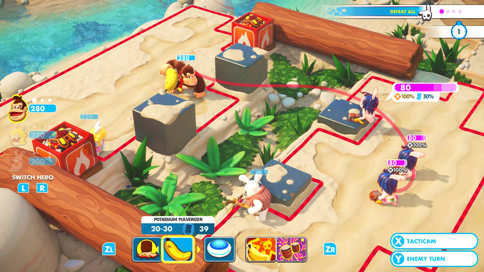 Gameplay for Mario + Rabbids Donkey Kong DLC shows off Rabbid Cranky and throwing stuff everywhere