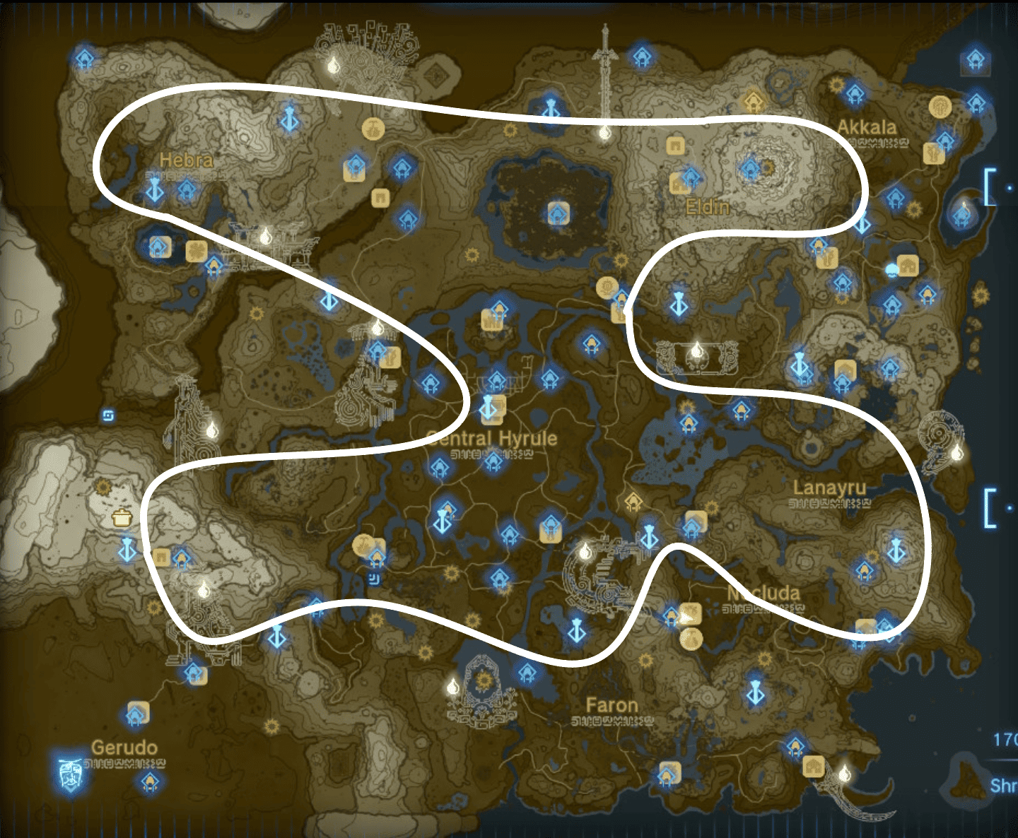 Tears of the Kingdom dragon locations: The flight path of the Light Dragon.