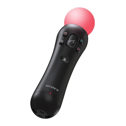 PlayStation Move remote with red LED light on the top.