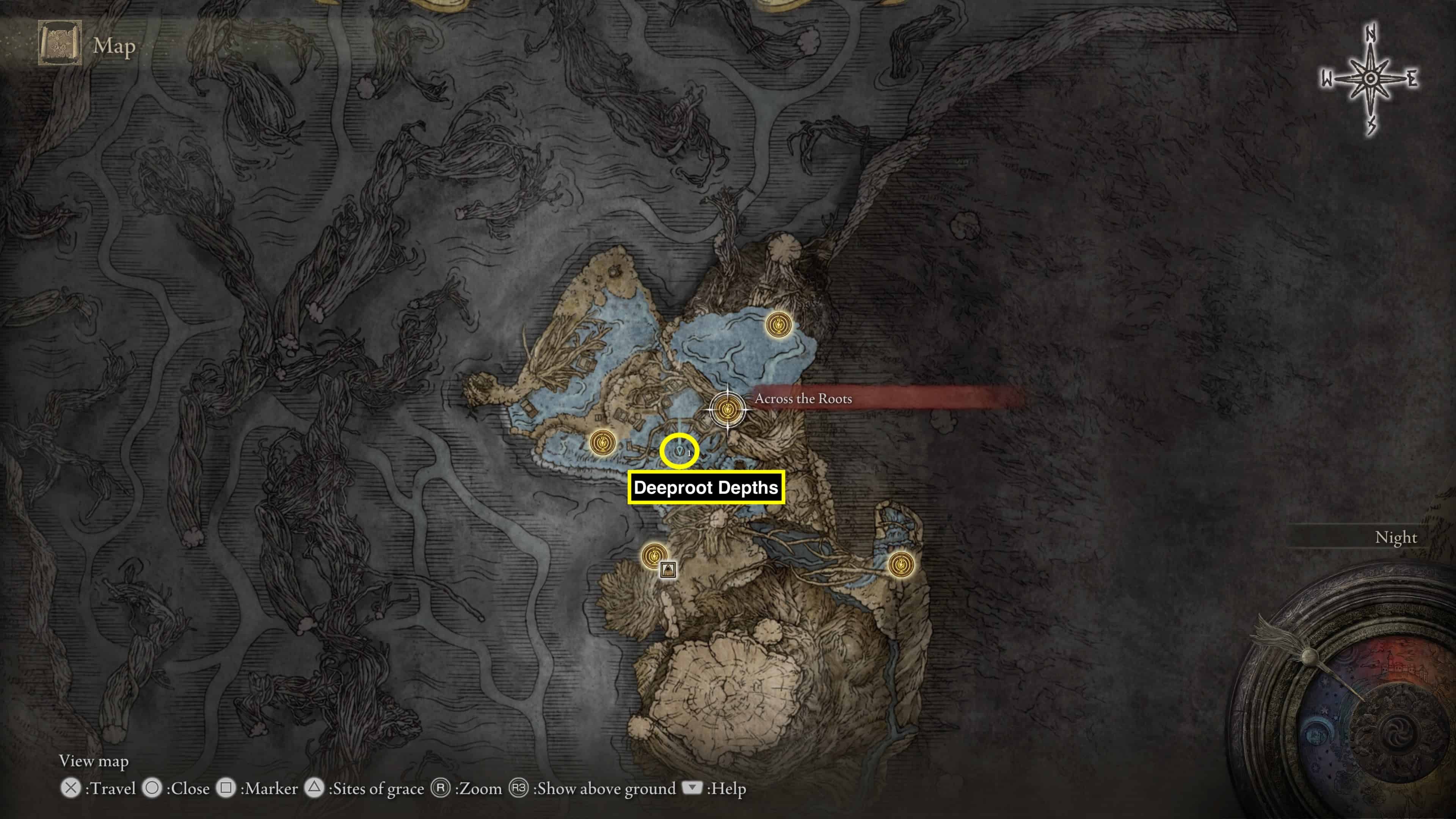 Elden Ring Map fragment: Location of the map fragments circled in yellow.