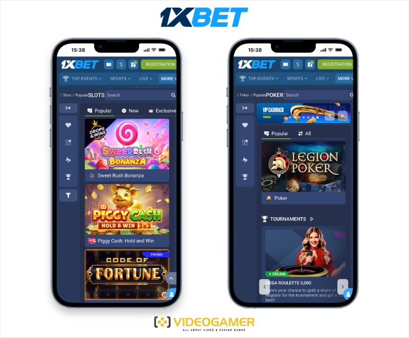 1xbet mobile view, showing online casino features in the Philippines