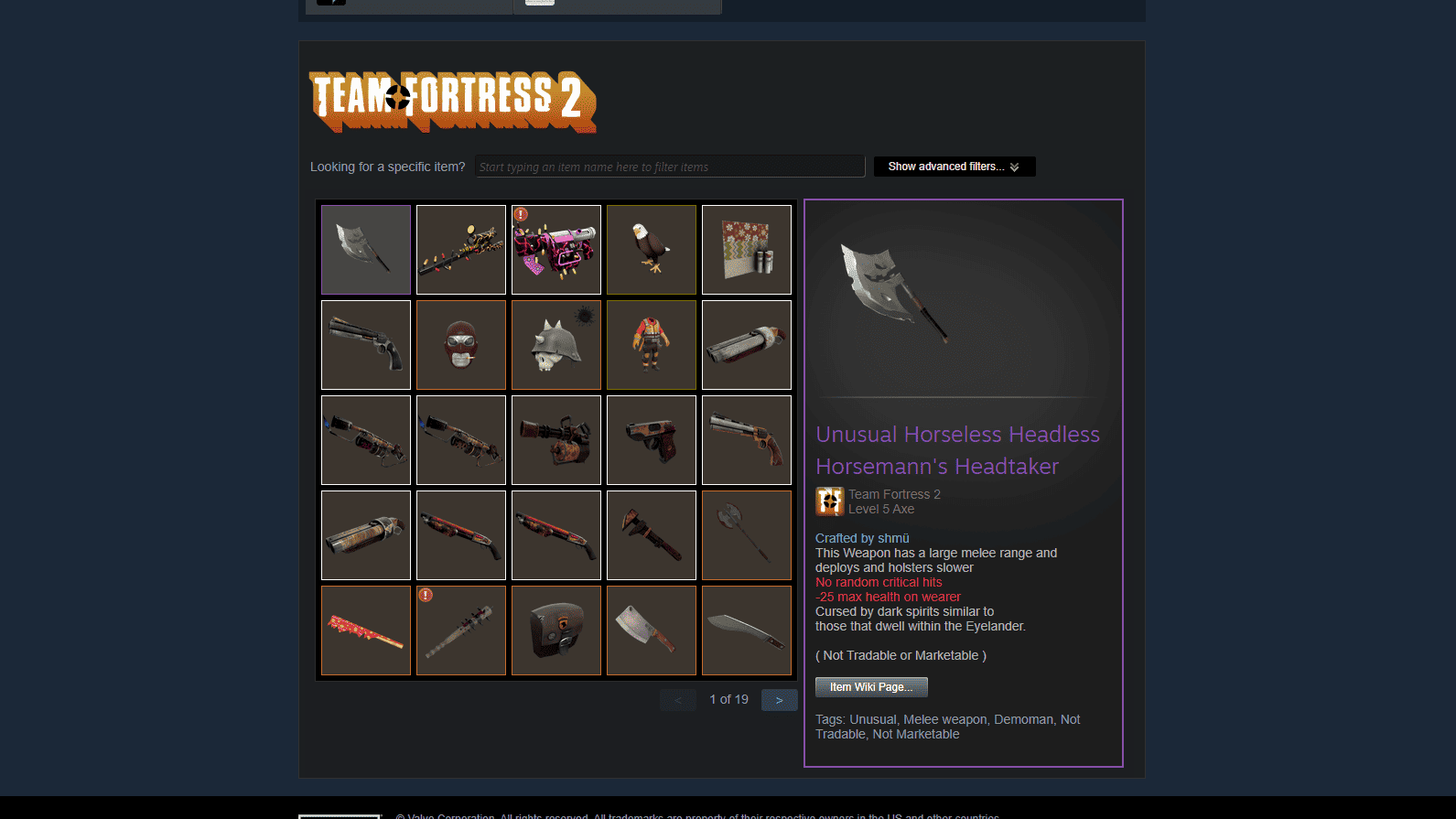 How to fix the TF2 Inventory not available error: The fixed inventory showing all of the items.