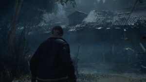 Leon walking towards shack in Resident Evil 4 Remake