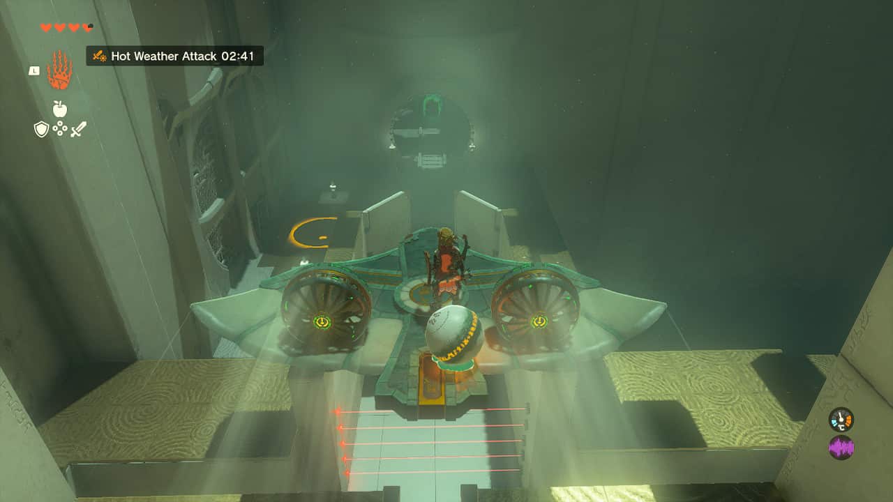 Tears of the Kingdom Orochium Shrine: Link riding a Zonai Wing with an orb attached.