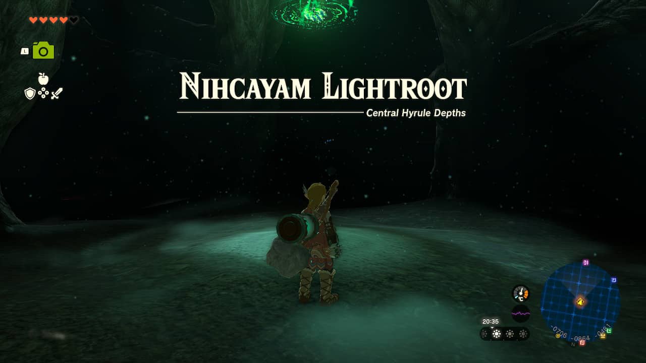 Tears of the Kingdom what to do first: Link underneath a Lightroot in the Depths.