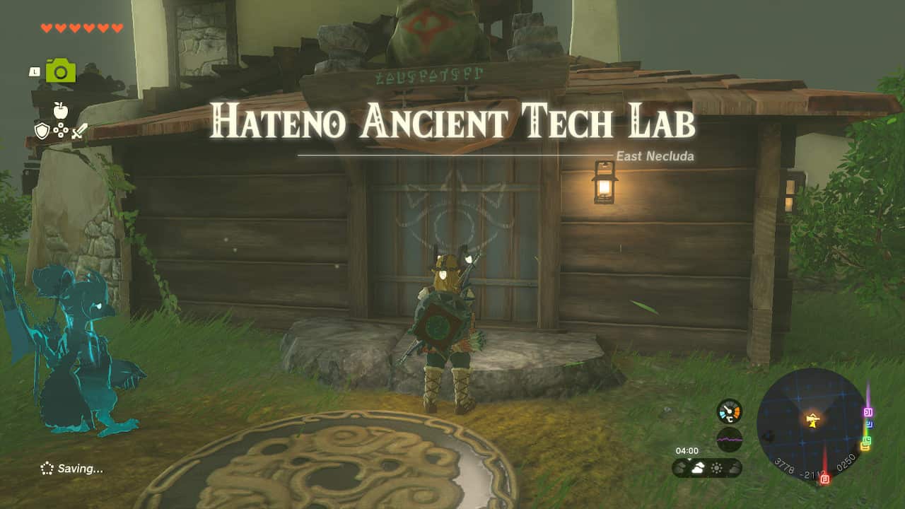 Tears of the Kingdom Shrine Sensor: Link outside the Hateno Ancient Tech Lab.
