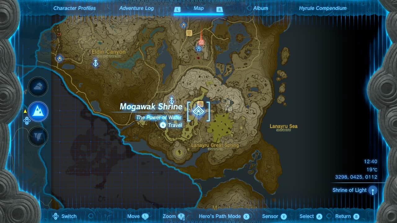 Tears of the Kingdom Mogawak Shrine: Location of the Mogawak Shrine on a map of Hyrule.