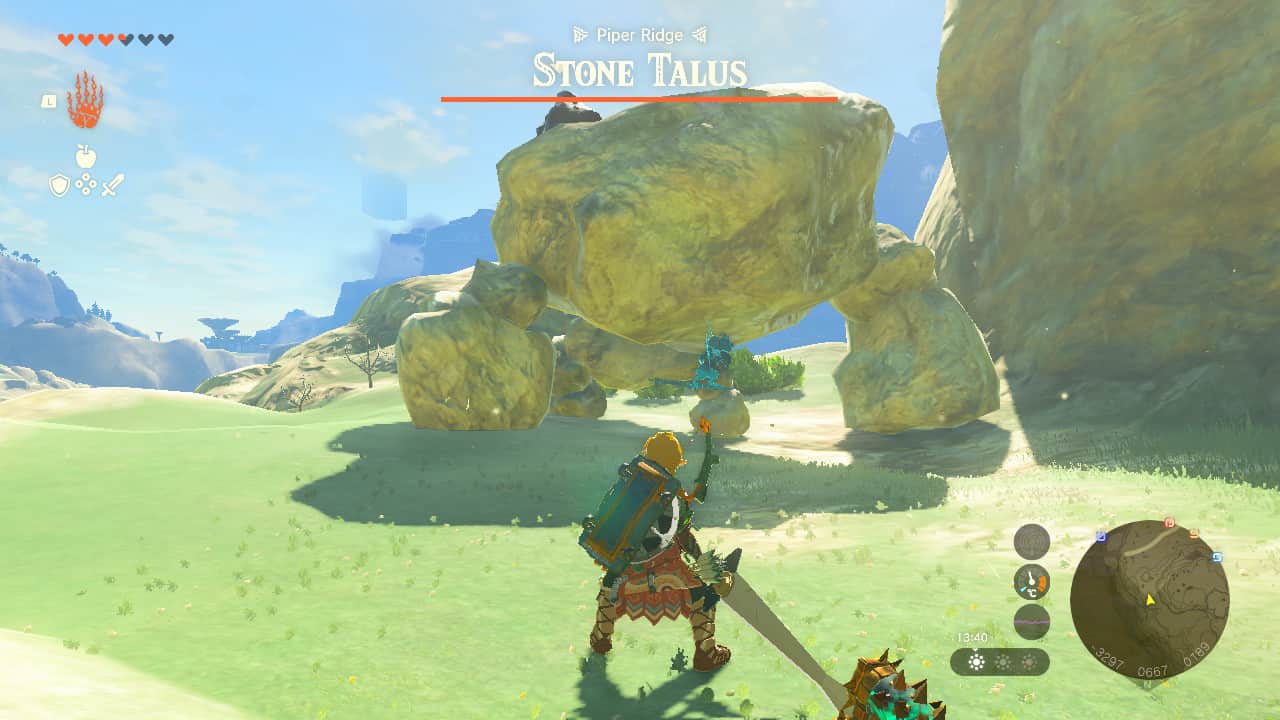 Tears of the Kingdom diamonds: Link fighting against a Stone Talus.
