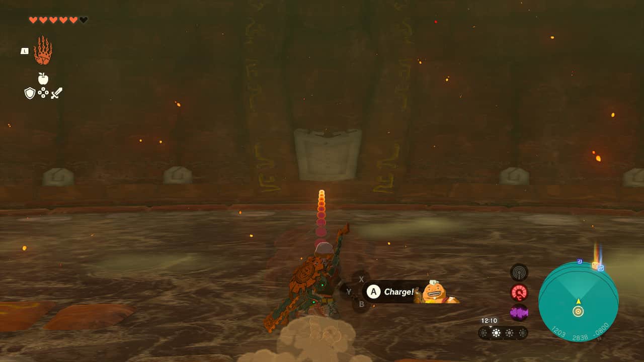 Tears of the Kingdom Marbled Gohma: Link aiming Yunobo at a wall.