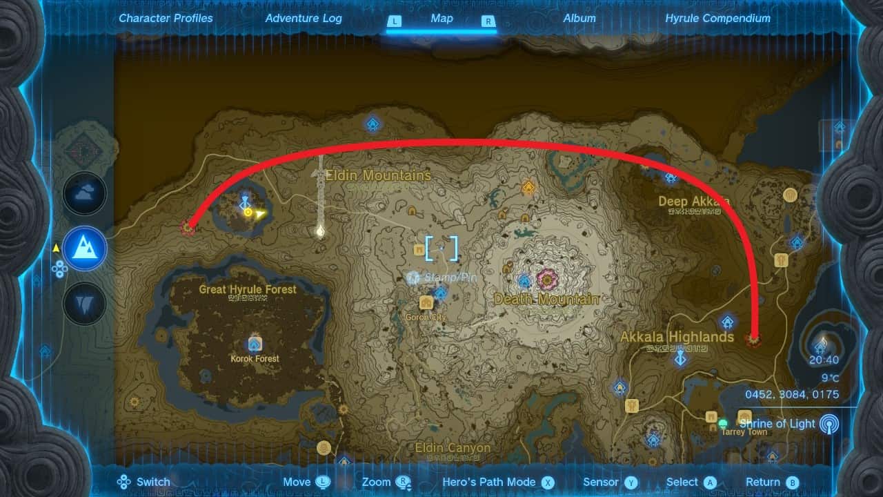 Tears of the Kingdom dragon locations: The flight path of Dinraal