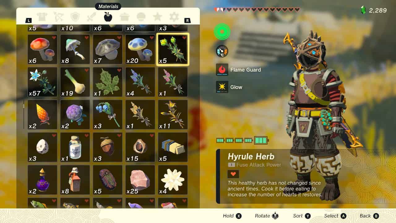 Tears of the Kingdom wild greens: A Hyrule Herb in Link's inventory