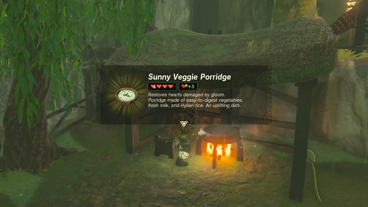Tears of the Kingdom wild greens: Link cooking a Sunny Veggie Porridge