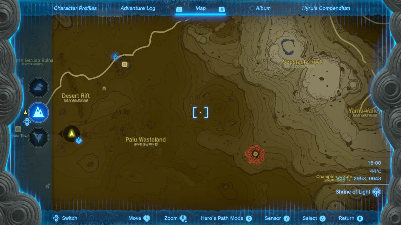 Tears of the Kingdom To The Ruins: The location of the statues in the Gerudo Desert.