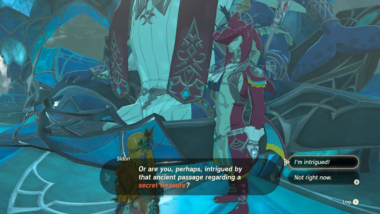 Tears of the Kingdom Secret Treasure Under the Great Fish: Link talking to Sidon