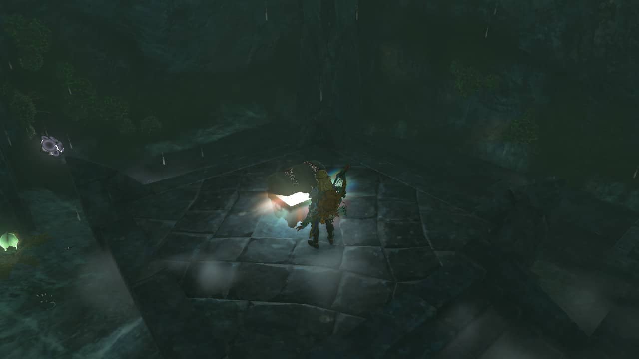 Tears of the Kingdom Secret Treasure Under the Great Fish: Link opening a stone treasure chest