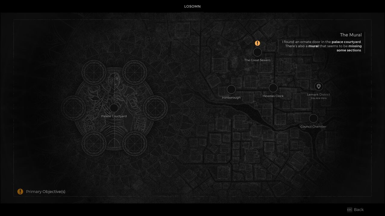 Remnant 2 clock puzzle: A map of Losomn in Remnant 2.