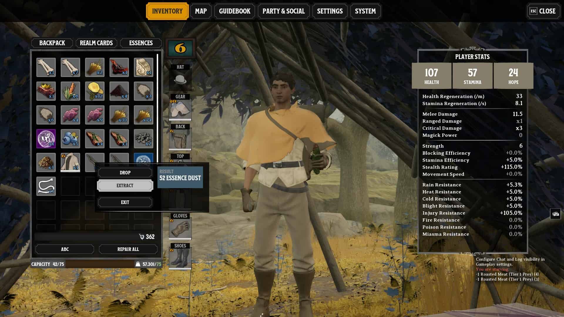 Extract items to get Essence dust