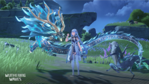wuthering waves best build for jinhsi - a woman stands with a dragon next to her