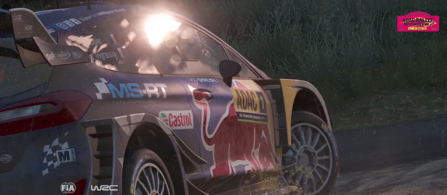 In the new World Rally Championship 7 trailer a Ford Fiesta RS drifts around the world