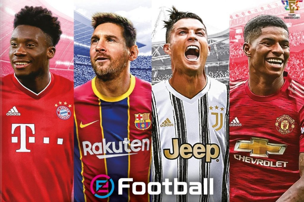 PES 2021 cover features Messi, Ronaldo, Marcus Rashford, and Alphonso Davies