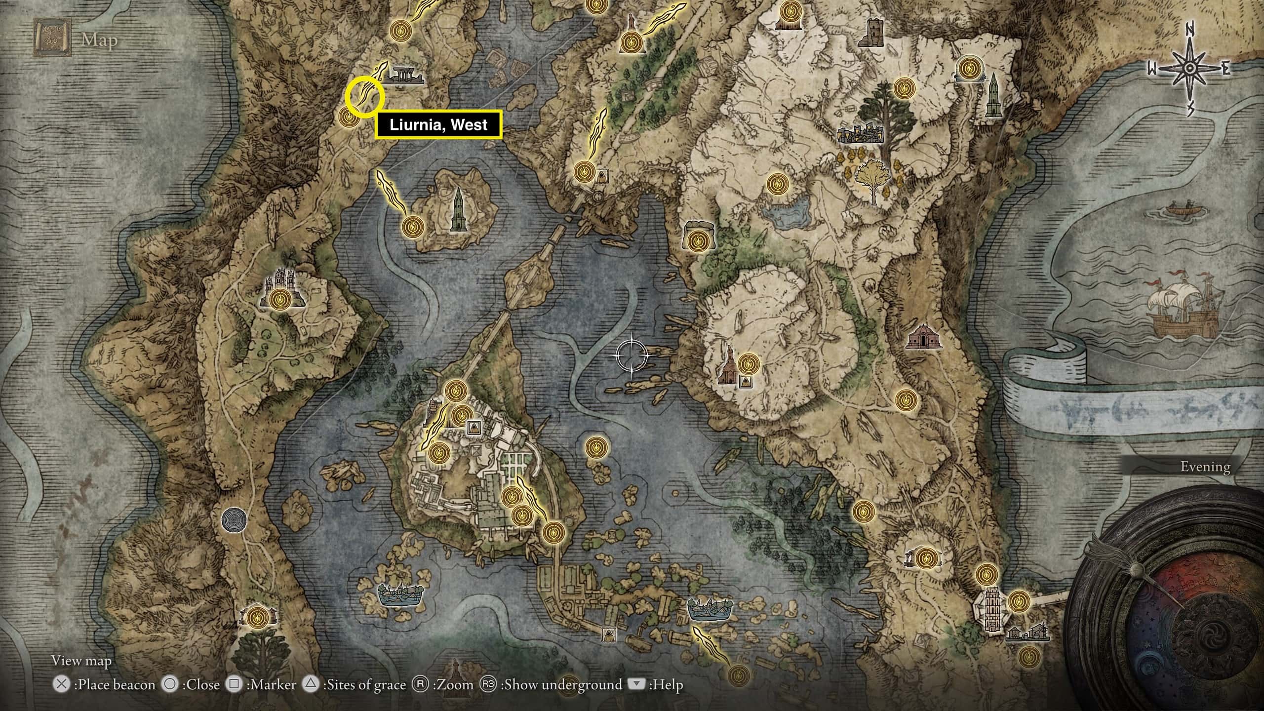 Elden Ring Map fragment: Location of the map fragments circled in yellow.