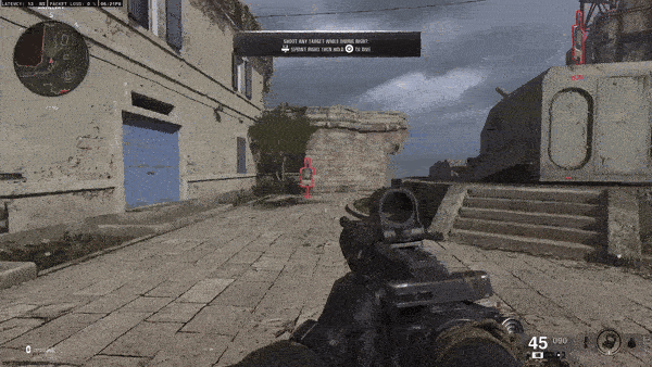 Call of Duty Black Ops 6 player sprinting in directions and firing gun at target