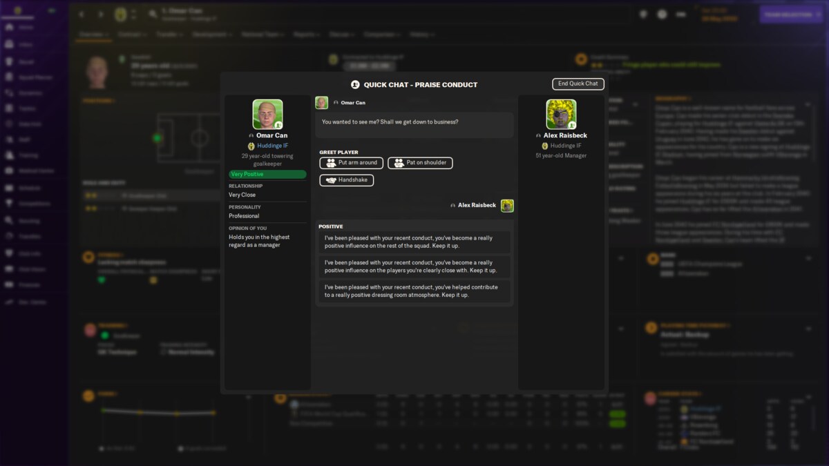 5 FM25 hacks: Praising the conduct of a player named Omar Can in FM24.