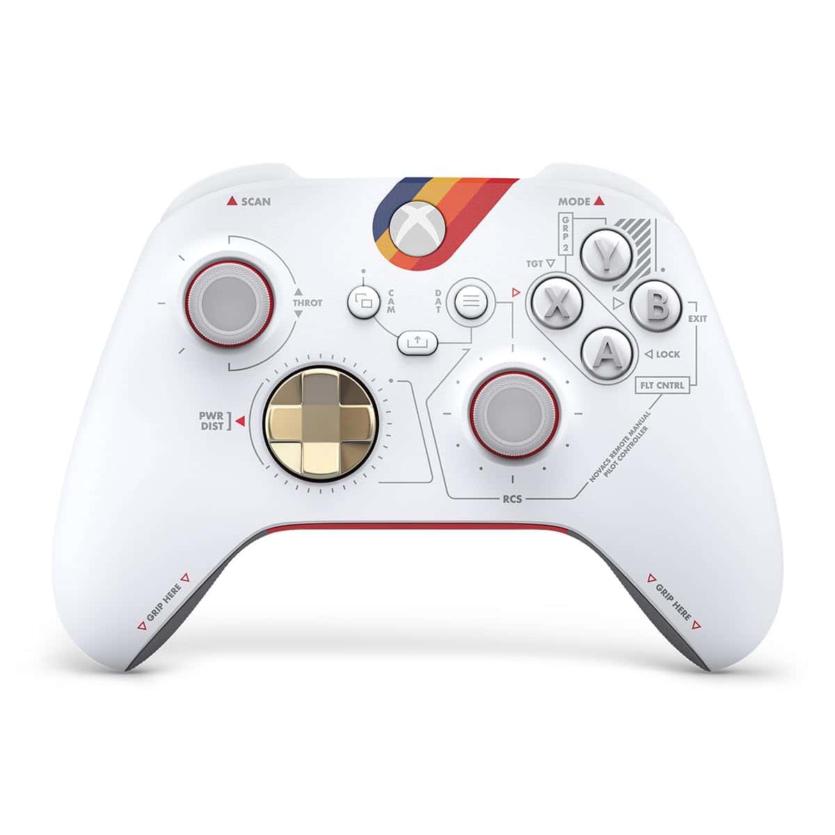 A limited edition white Xbox wireless controller with buttons.