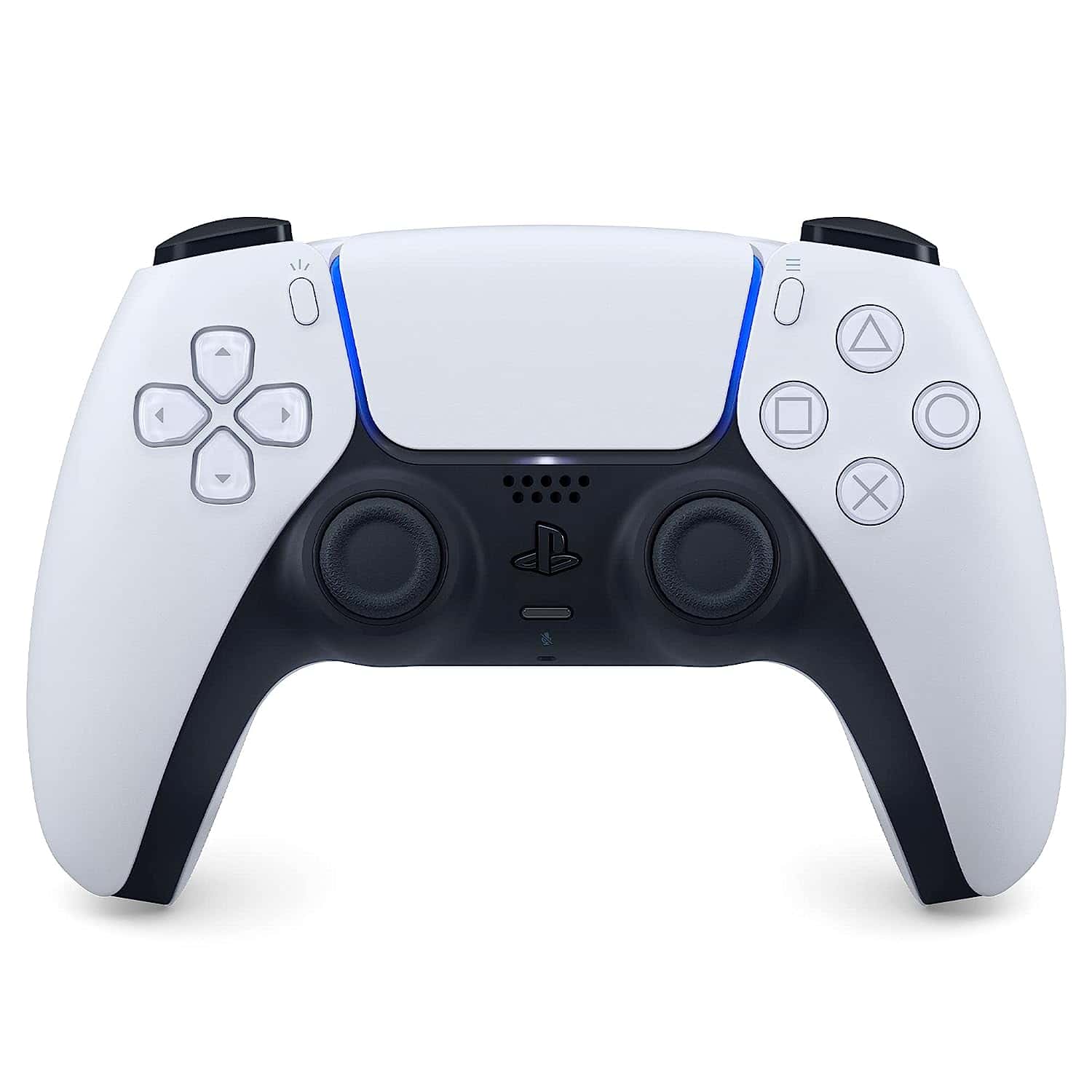 A blue playstation controller on a white background.
