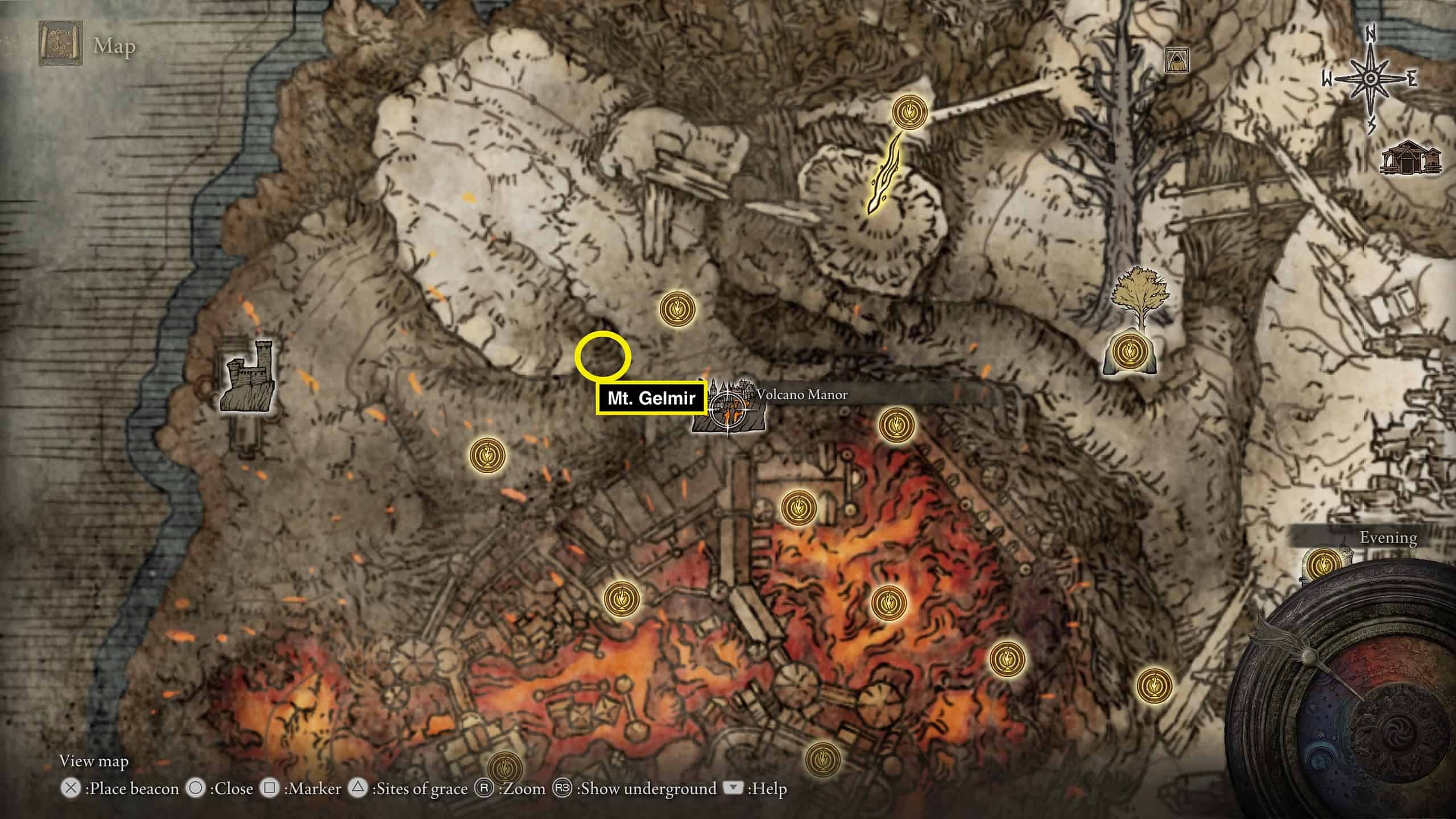Elden Ring Map fragment: Location of the map fragments circled in yellow.