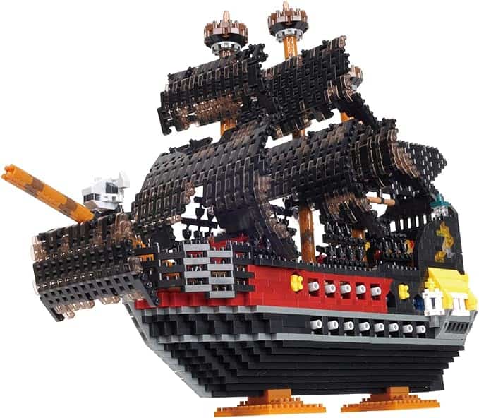 A pirate ship built solely with lego bricks.