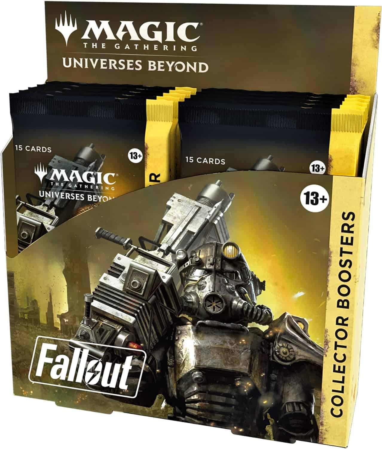 A box of MTG Fallout Collector Booster packs.