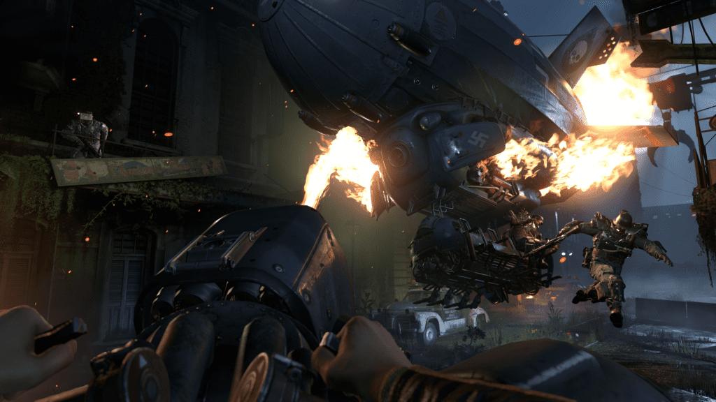 In Wolfenstein 2: The New Colossus you can explode enemies by sprinting into them