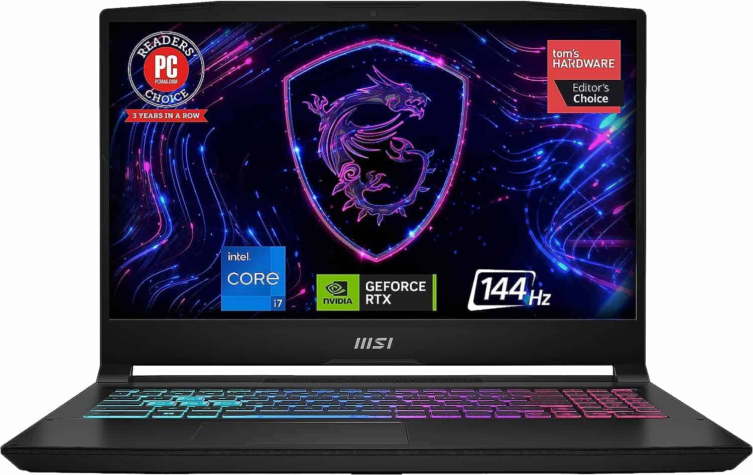 A 15.6" MSI gaming laptop featuring the iconic dragon logo.