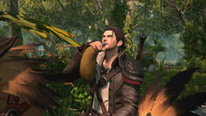 final fantasy 14 dawntrail release date - a man on a bird drinks water