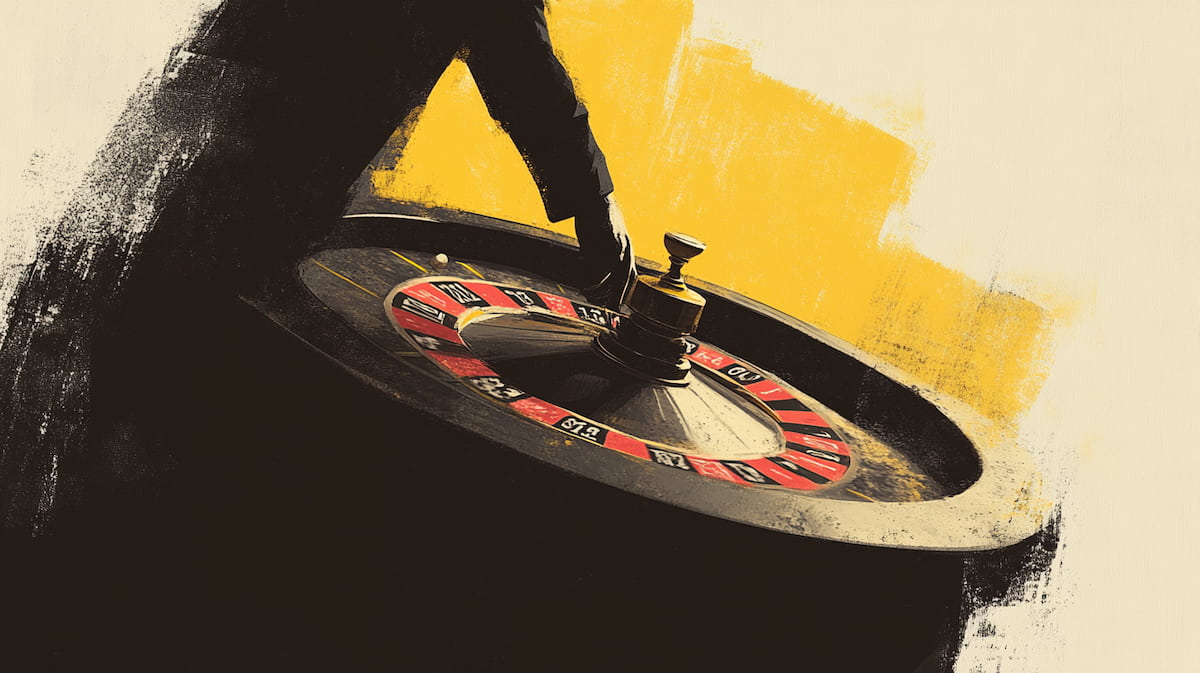 A man trying his luck on the roulette wheel.