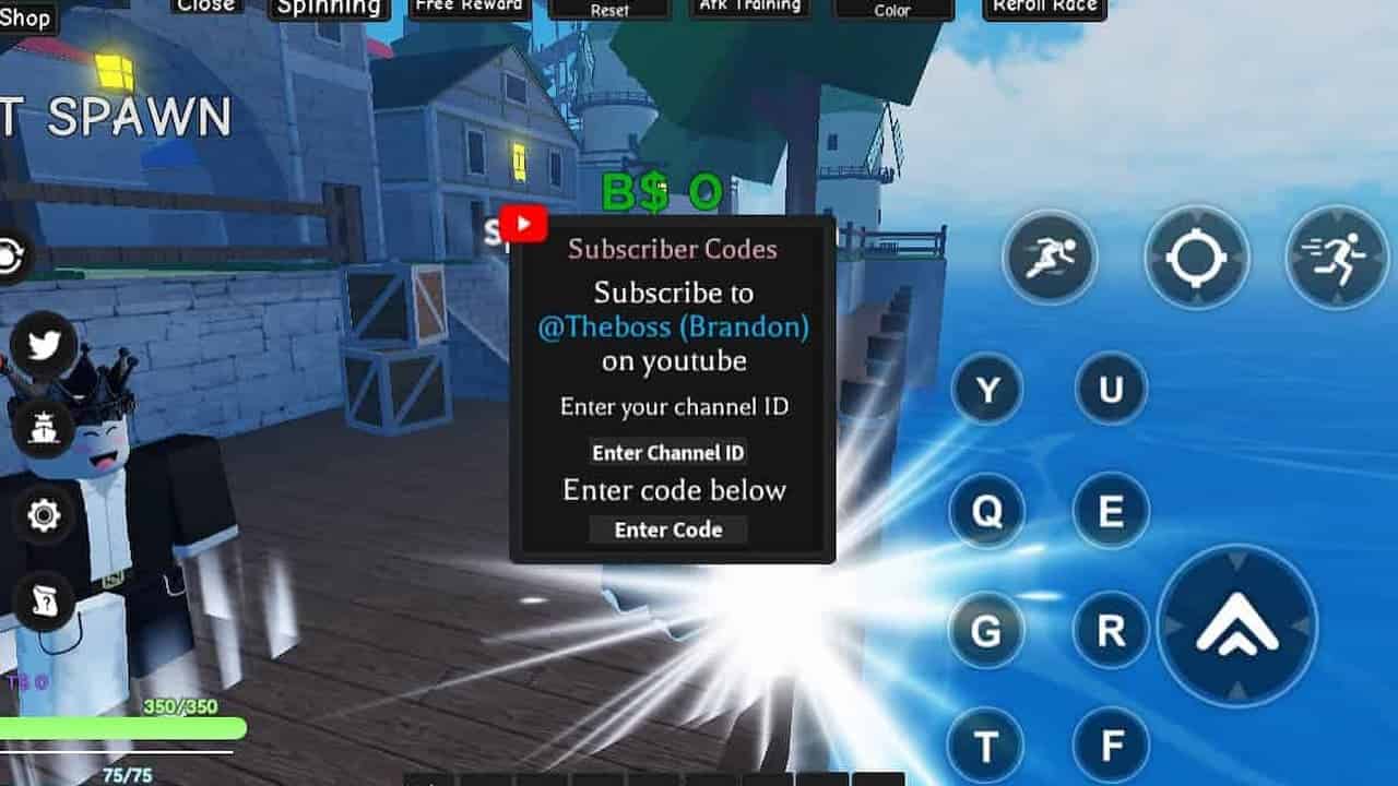 A One Piece Game codes: Code redemption screen