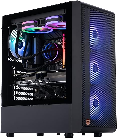 A black computer case with vibrant fans.