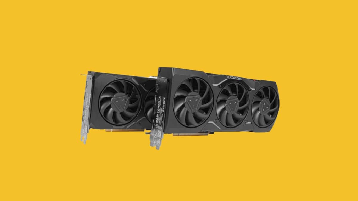 potential rx 7700 xt gpu on a yellow background