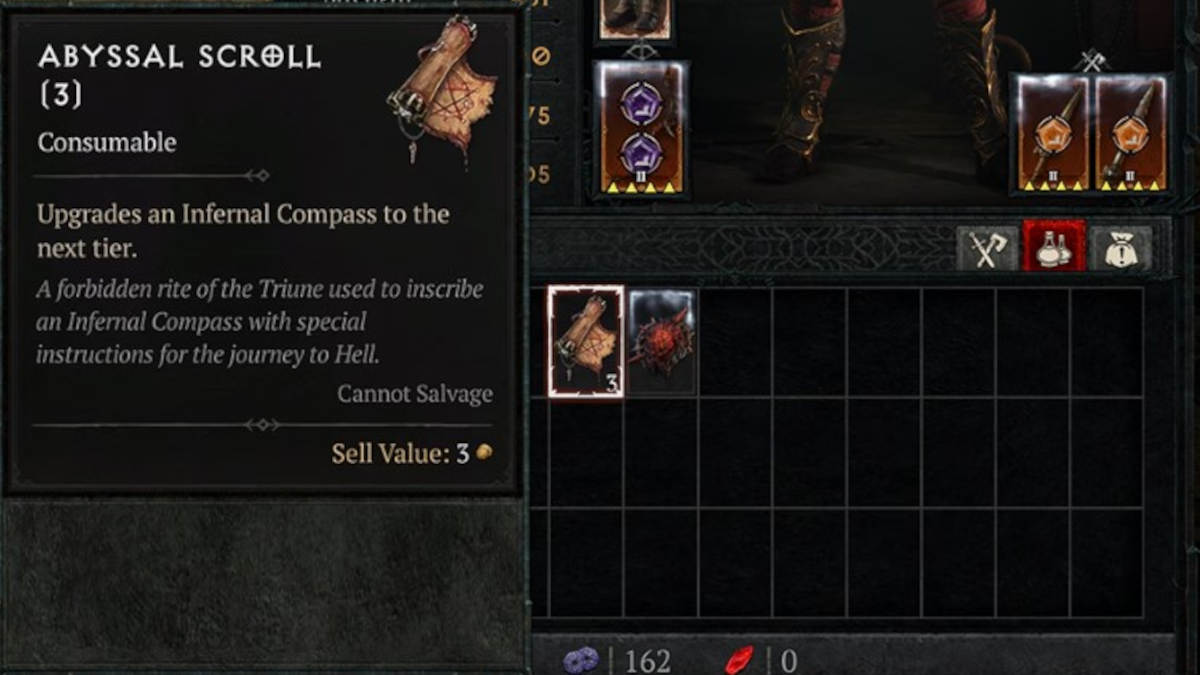 Picture of the Abyssal Scrolls in Diablo 4 in a player's inventory.