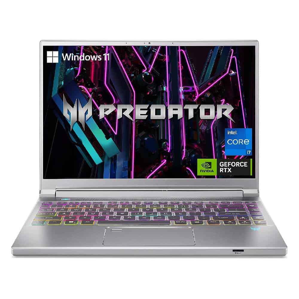 The Acer Predator Triton 14 laptop is shown on a white background.