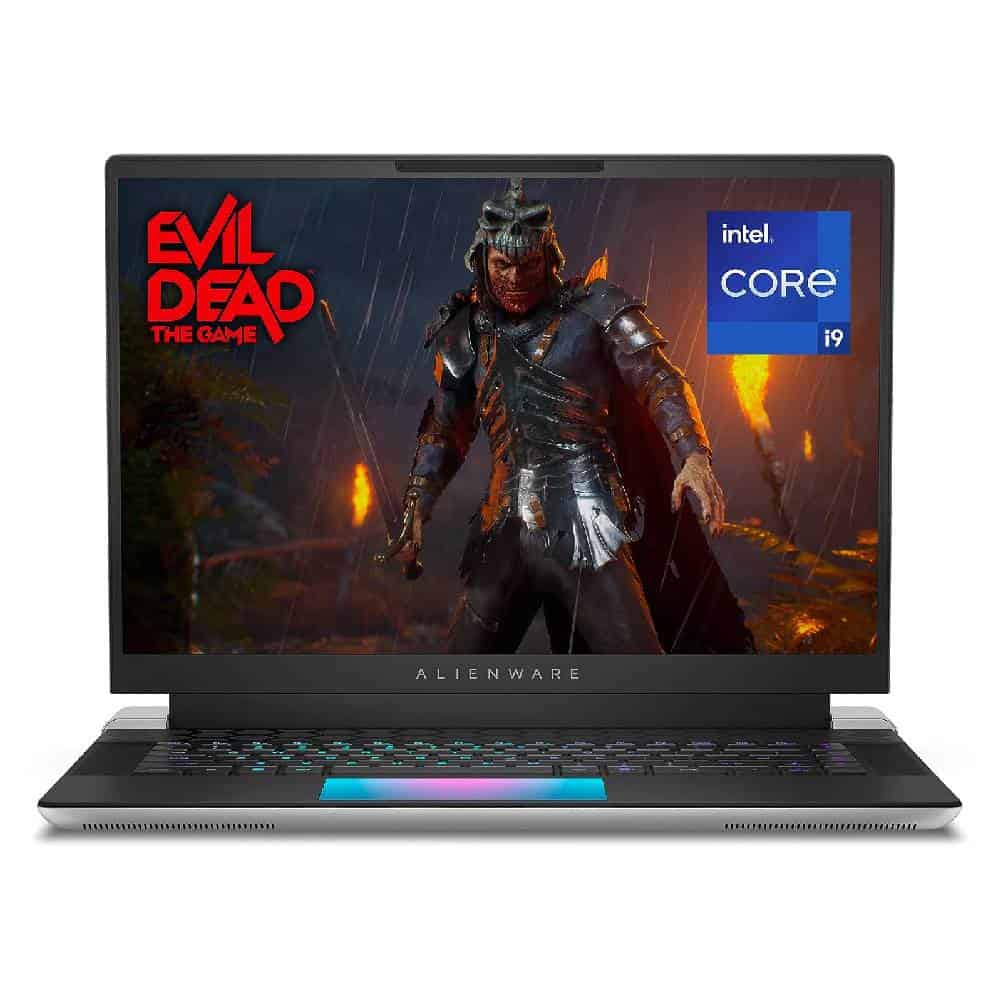 A high-performance laptop displaying an image of the evil dead.