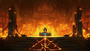 All Fractured Peaks Dungeons in Diablo 4: A man preforms a ritual before an audience of demons.