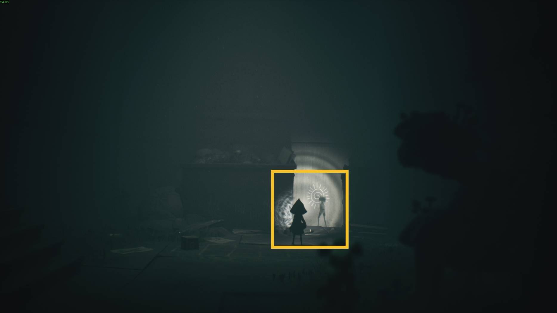 The player shines a flashlight on a childlike wall drawing in All Little Nightmares 3, revealing a glowing shadow puzzle clue