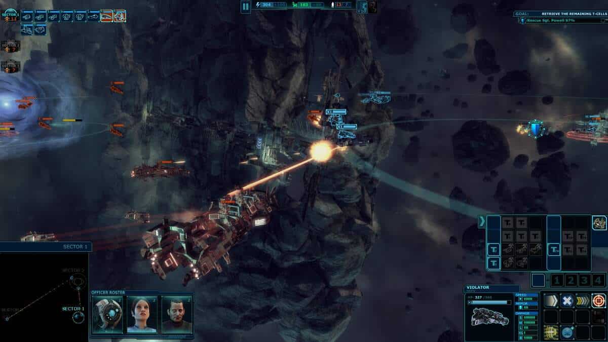 A space battle scene in Ancient Space
