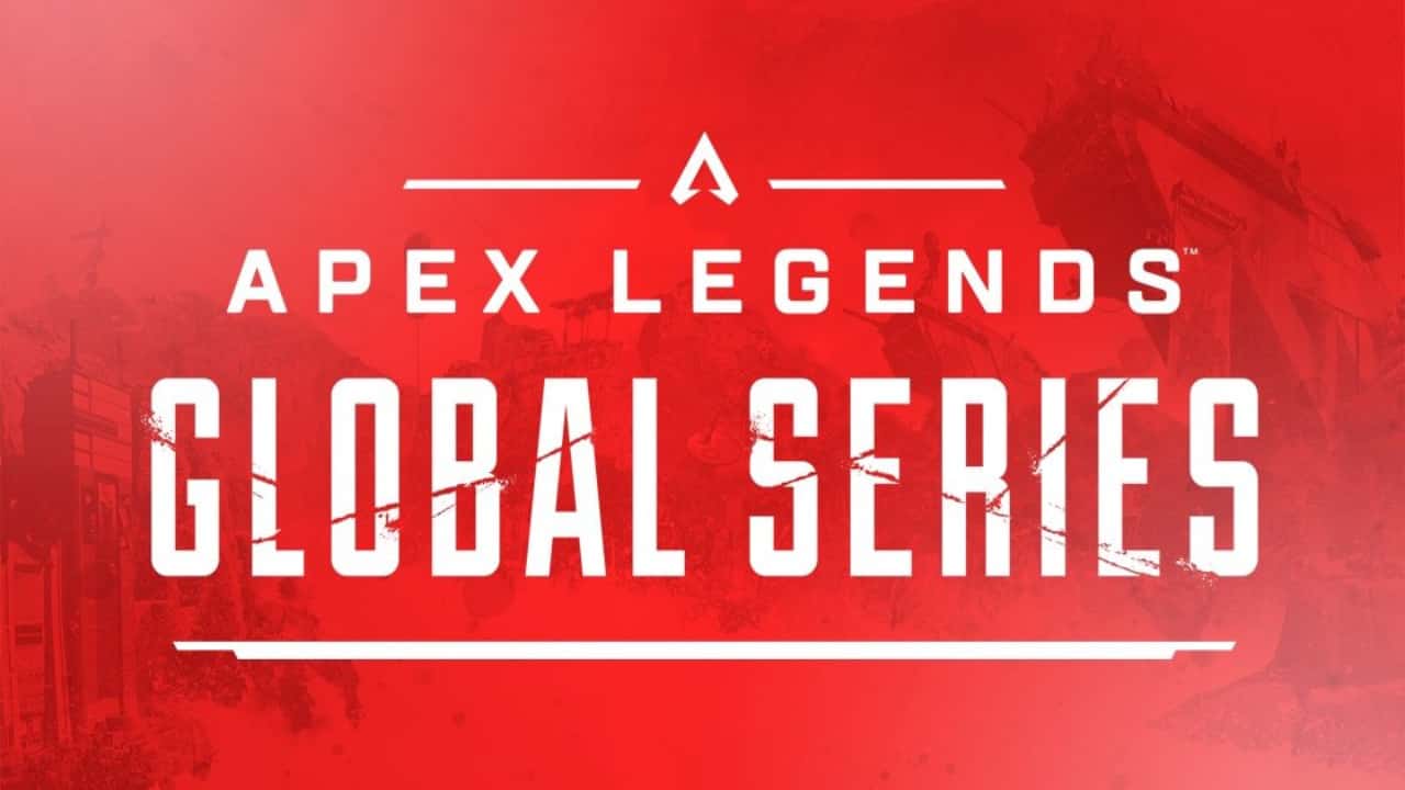 Apex Legends Global Series logo on a red background, postponed due to players being hacked.