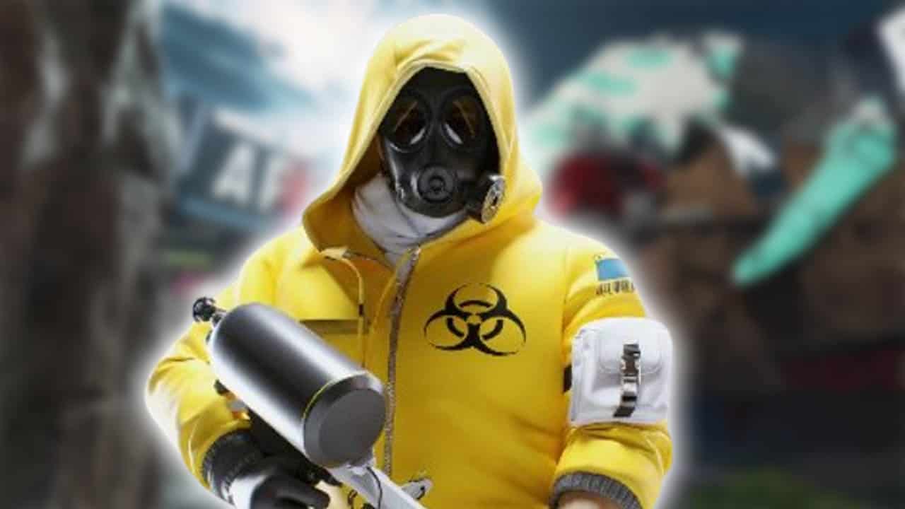 A character from The Finals on the background of an Apex Legends map