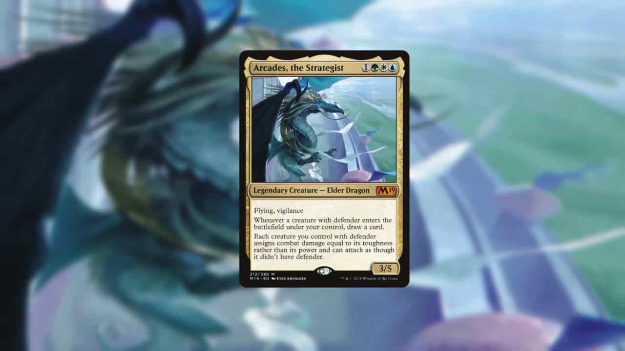 card image of blue dragon called arcades the strategist in magic the gathering