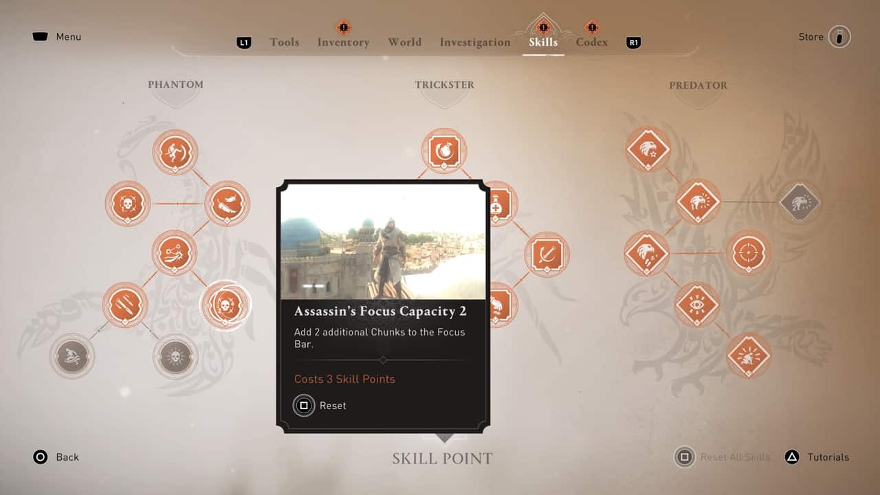 Best skills in Assassin's Creed Mirage: phantom branch of skill tree.